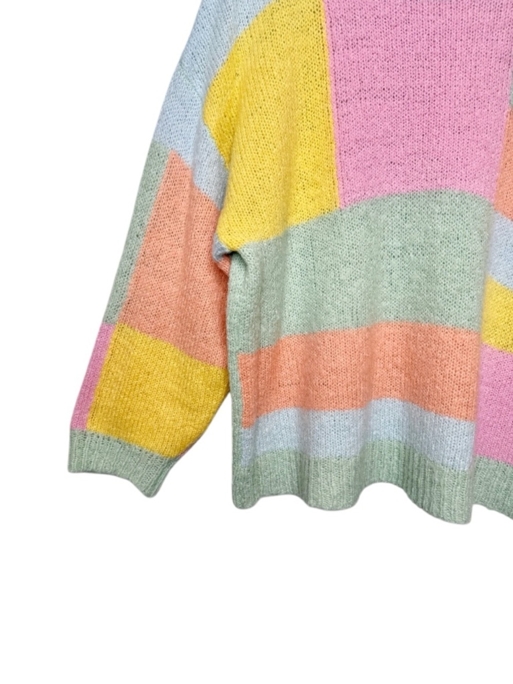 Lisa Says Gah Helen Sweater Pastel Color Block Oversized Pink Green Yellow M/L - Picture 7 of 15